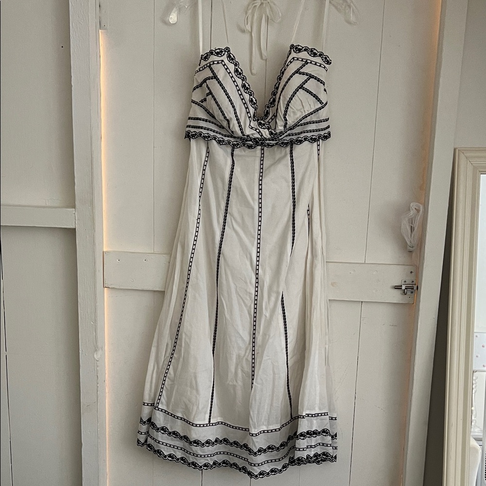White House Black Market Strapless Dress with Black Trim